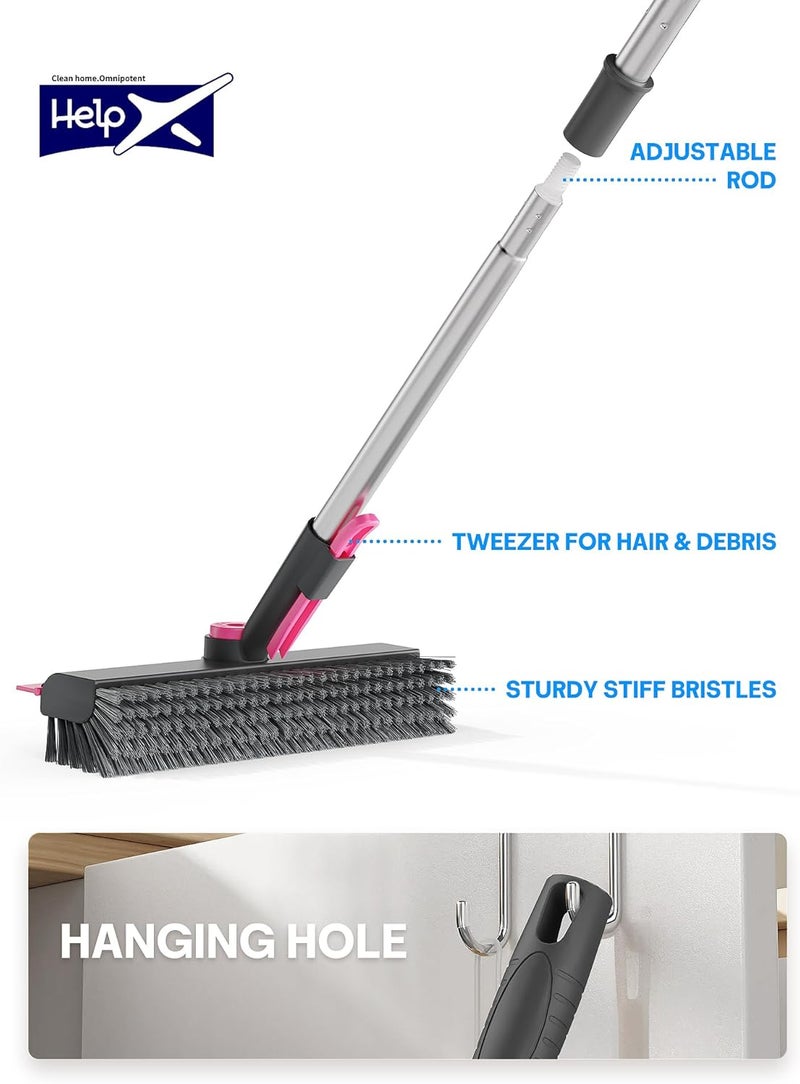 HelpX Floor Scrub Brush with Long Handle, 3 in 1 Multi-angle Swivel Right Angled Bristle Floor Scrubber Brush with Squeegee and Tweezer for Tile Wall Deck Bathroom Patio Garage Kitchen (Pink and Grey) - Image 5